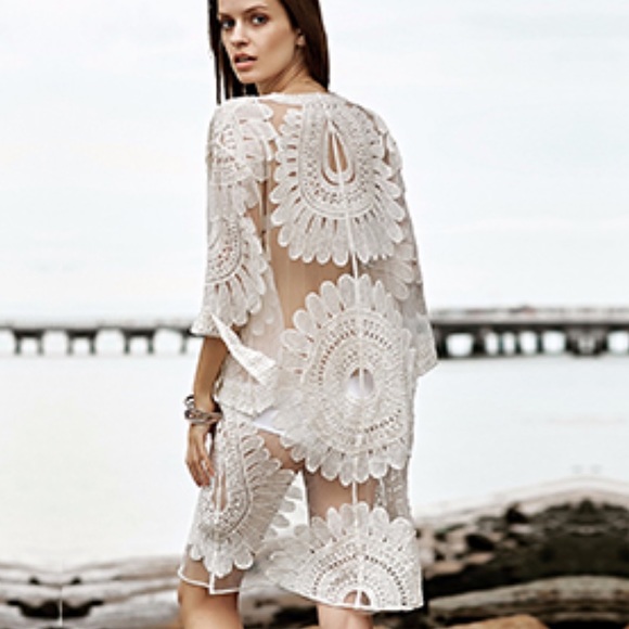 🦋 Floral bohemian sheer kimono beach cover up - Picture 7 of 12